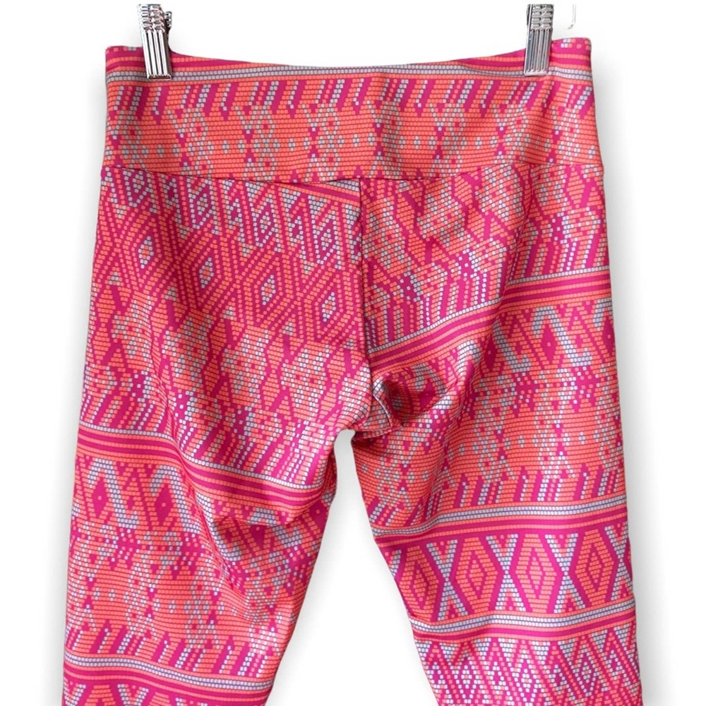 Onzie Leggings Cropped Capri Aztec Geometric Print Yoga S/M Pink Orange - Picture 4 of 6